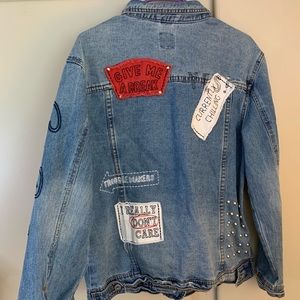 Boom Boom Jeans Jean Jacket Light Wash Studded & Patched. M.